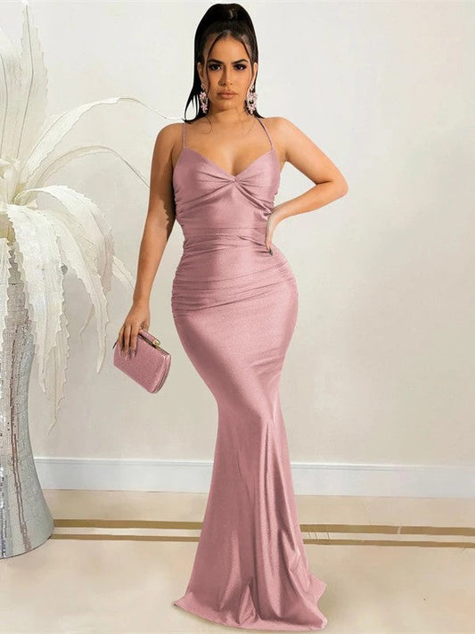 Luxurious Red A-Line V-Neck Sleeveless Classic-Back Floor-Length Evening Dress