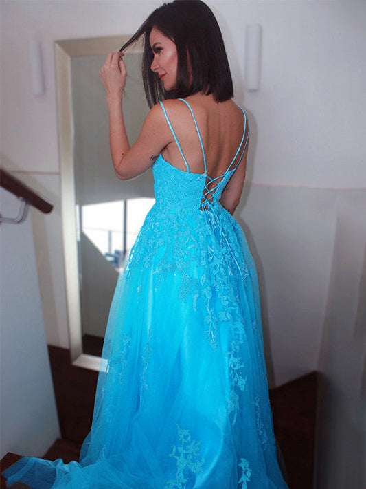 Elegant Red Applique A-Line Classic-Neck Sleeveless Classic-Back Floor-Length Evening Dress