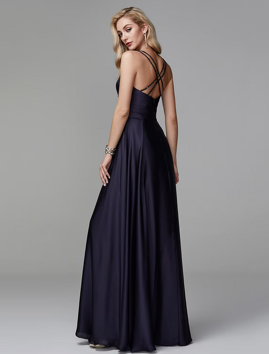 Elegant Red A-Line V-Neck Sleeveless Backless Floor-Length Evening Dress
