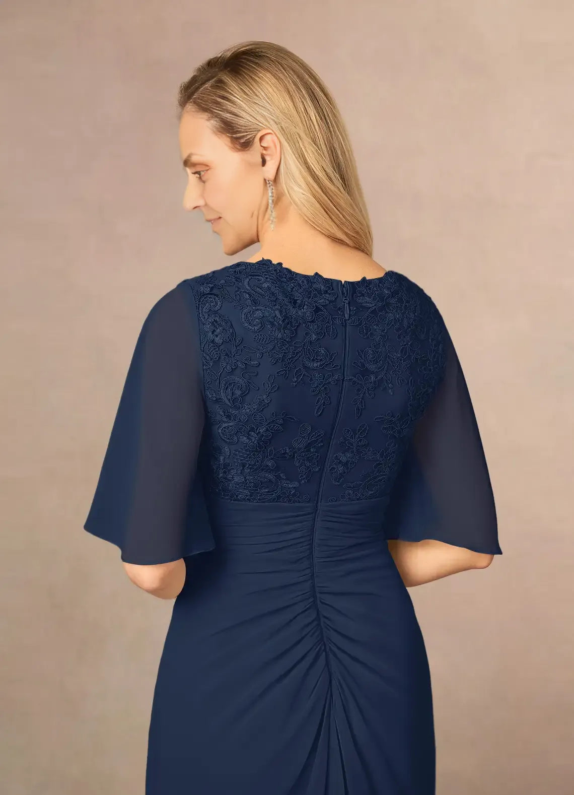Chic Elegant Chiffon A-Line V-Neck Pleated Floor-Length Mother of the Bride Dress