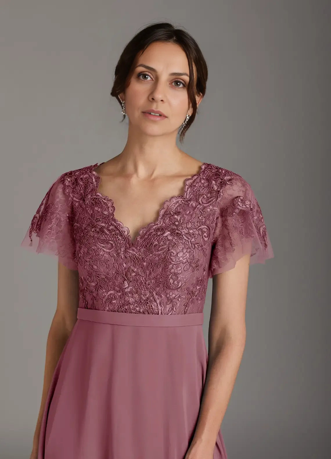 Sophisticated Elegant Mauve Chiffon A-Line V-Neck Floor-Length Mother of the Bride Dress