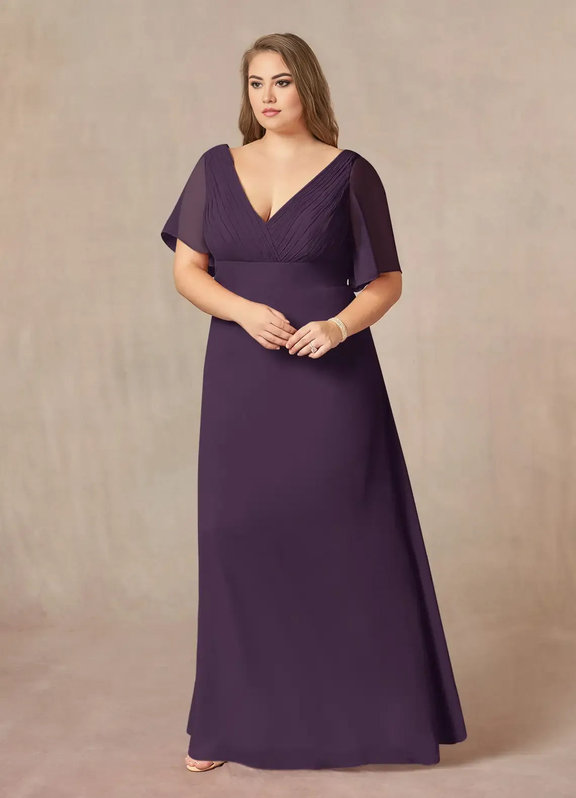 Stylish Elegant Chiffon A-Line V-Neck Pleated Floor-Length Mother of the Bride Dress