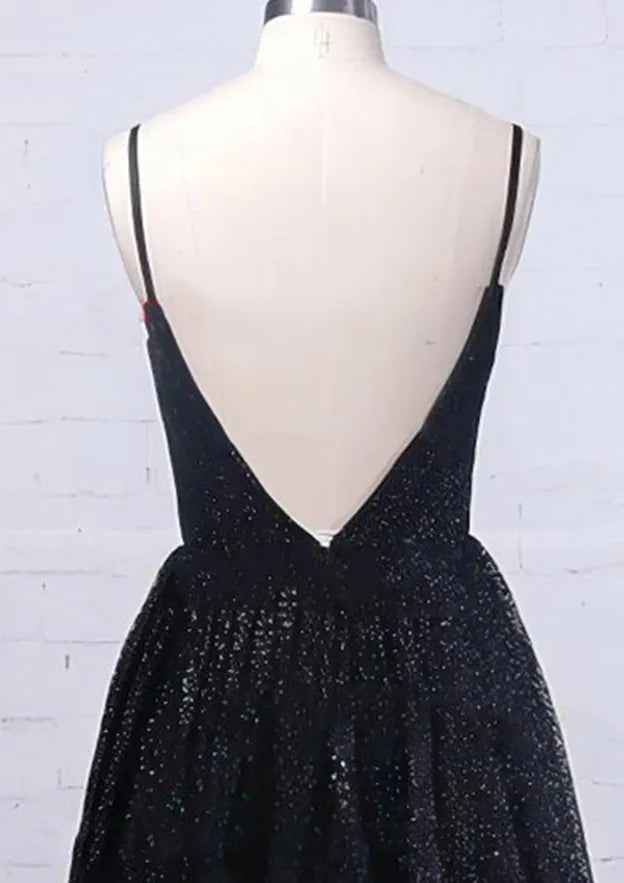 Elegant Red Sequin A-Line V-Neck Sleeveless Classic-Back Floor-Length Prom Dress
