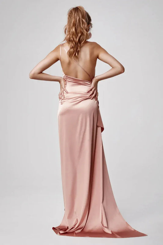 Beautiful Timeless Special Occasion Elegant Rose Gold Satin Sleeveless Floor-Length Prom Dress