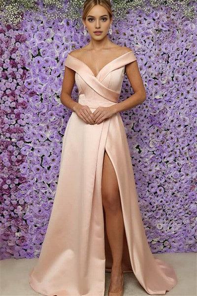 Elegant Red Slit A-Line Off-the-Shoulder Sleeveless Classic-Back Floor-Length Prom Dress