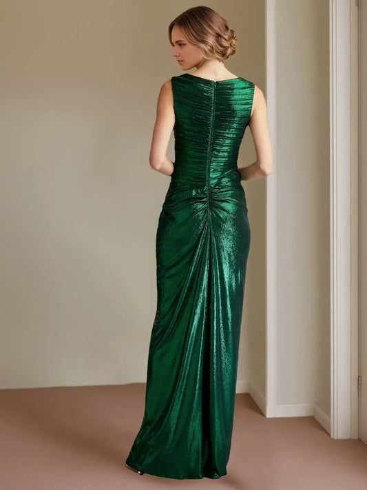 Elegant Red Ruffled A-Line Classic-Neck Sleeveless Classic-Back Floor-Length Prom Dress