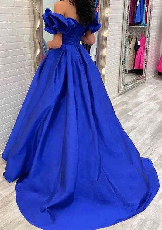 Elegant Red Ruffled A-Line Off-the-Shoulder Short-Sleeve Classic-Back Mini-Length Prom Dress