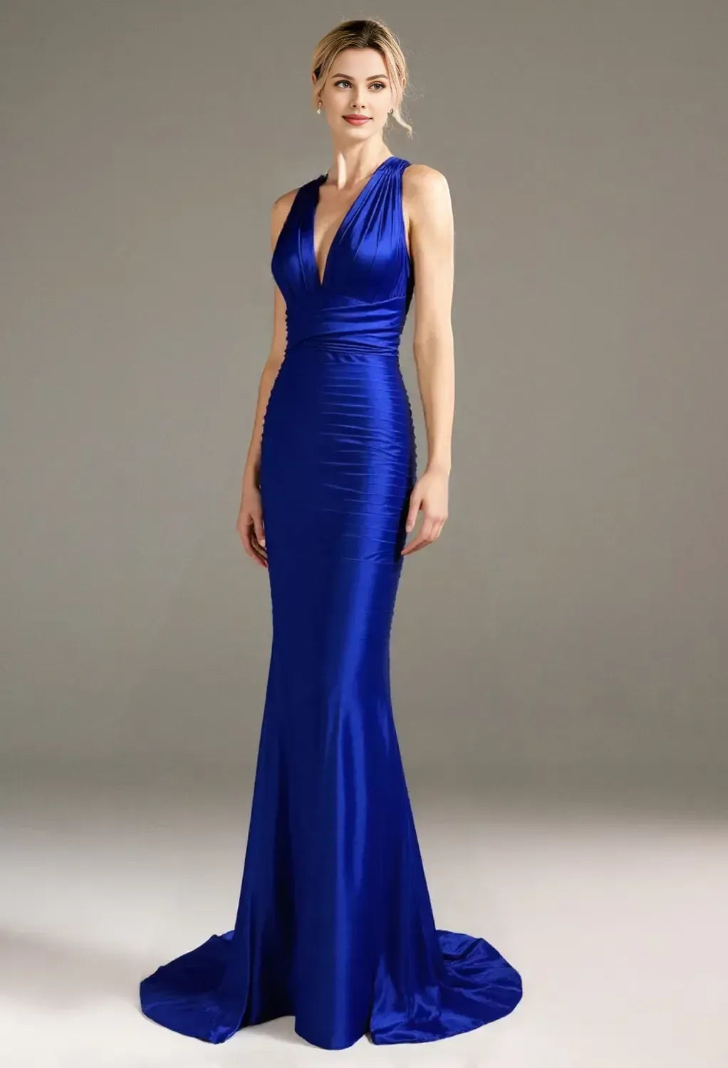 Refined Beautiful Timeless Chic Elegant Royal Blue Satin Mermaid Sleeveless Prom Dress