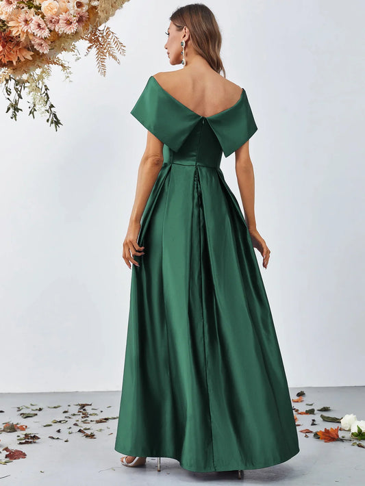 Beautiful Timeless Special Occasion Elegant Emerald Green Satin A-Line Floor-Length Prom Dress