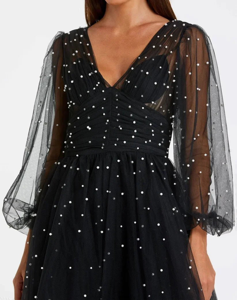 Refined Beautiful Timeless Special Occasion Elegant Black Tulle A-Line Floor-Length Prom Dress