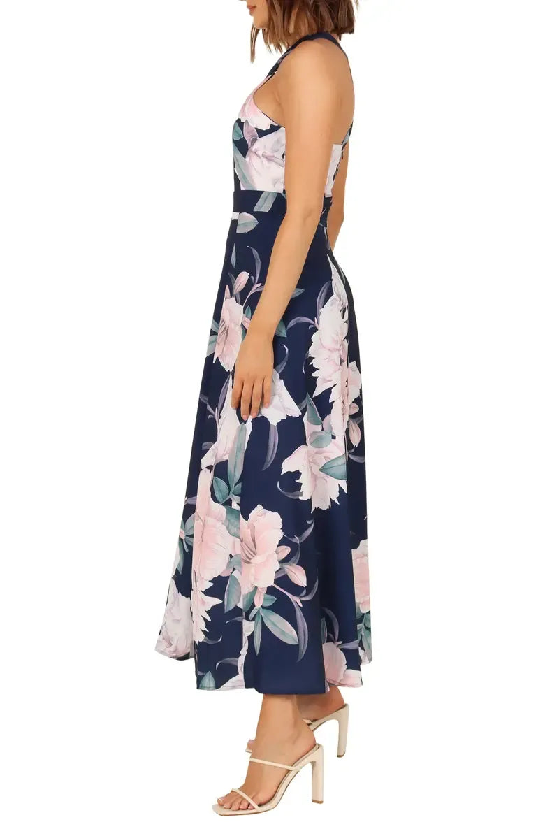 Special Occasion Sophisticated Graceful Stylish Elegant Navy Blue A-Line Halter Sleeveless Prom Dress