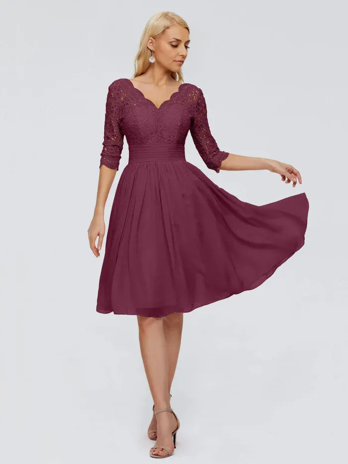 Timeless Elegant Purple Chiffon A-Line V-Neck Knee-Length Mother of the Bride Dress