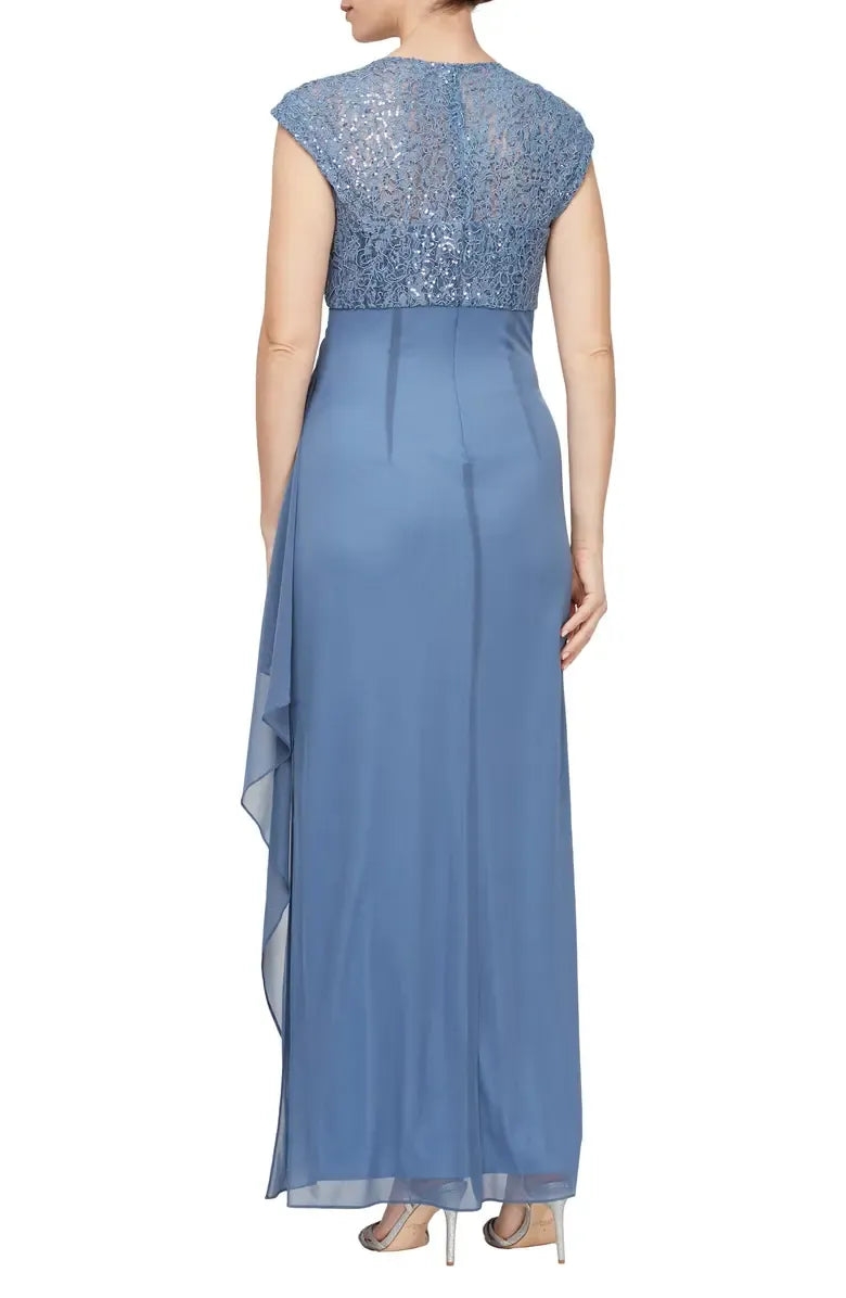 Special Occasion Elegant Dusty Blue Sequin A-Line Floor-Length Mother of the Bride Dress