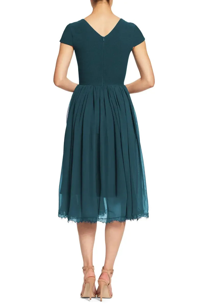 Timeless Special Occasion Elegant Black Chiffon A-Line Short Sleeve Tea-Length Prom Dress