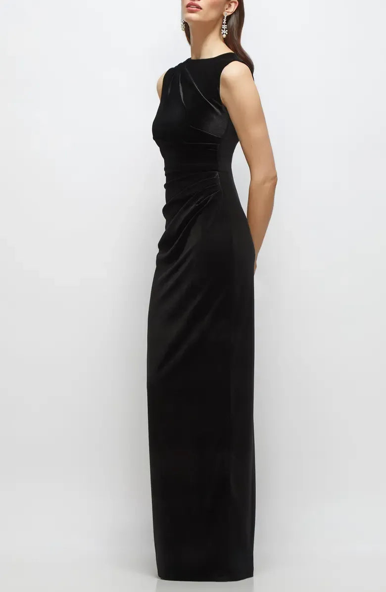 Refined Beautiful Timeless Special Occasion Elegant Black Velvet Sleeveless Floor-Length Prom Dress