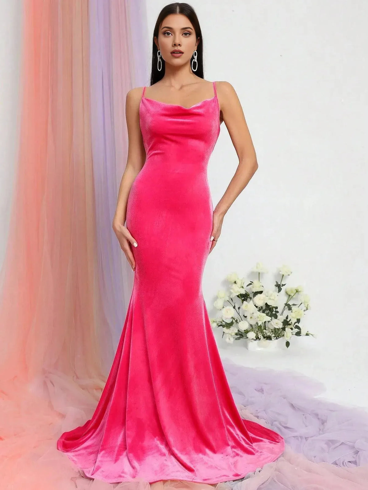 Refined Beautiful Timeless Chic Elegant Gold Velvet Mermaid Cowl Sleeveless Prom Dress