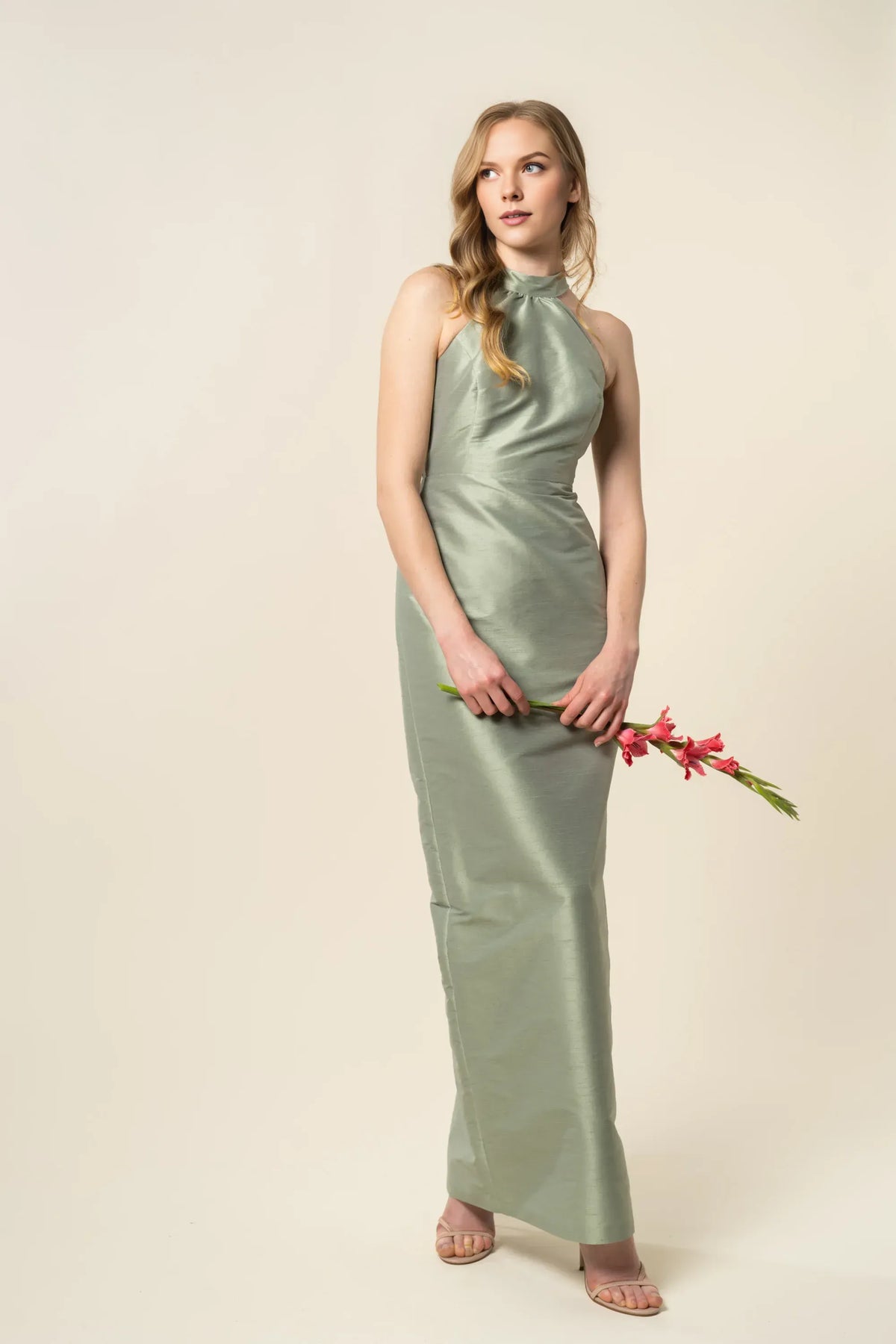 Timeless Special Occasion Sophisticated Graceful Elegant Satin Halter Sleeveless Floor-Length Prom Dress