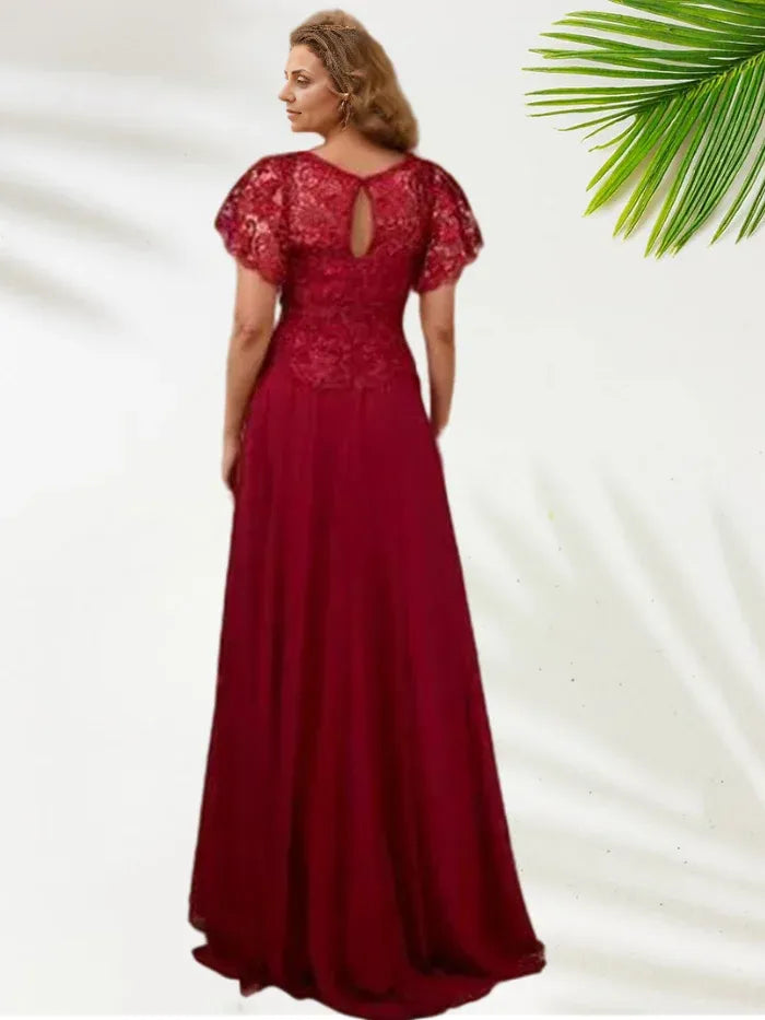 Special Occasion Sophisticated Elegant Burgundy Chiffon A-Line Floor-Length Mother of the Bride Dress