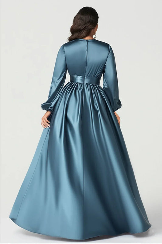Refined Elegant Red Satin A-Line V-Neck Floor-Length Mother of the Bride Dress