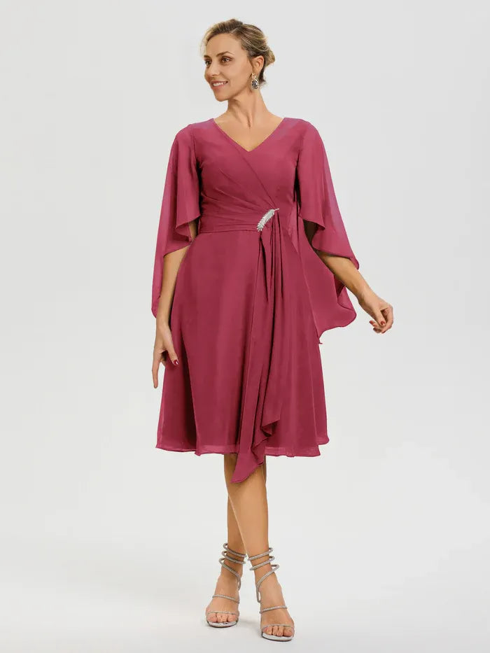 Refined Beautiful Elegant Burgundy Chiffon A-Line Ruffle Mother of the Bride Dress
