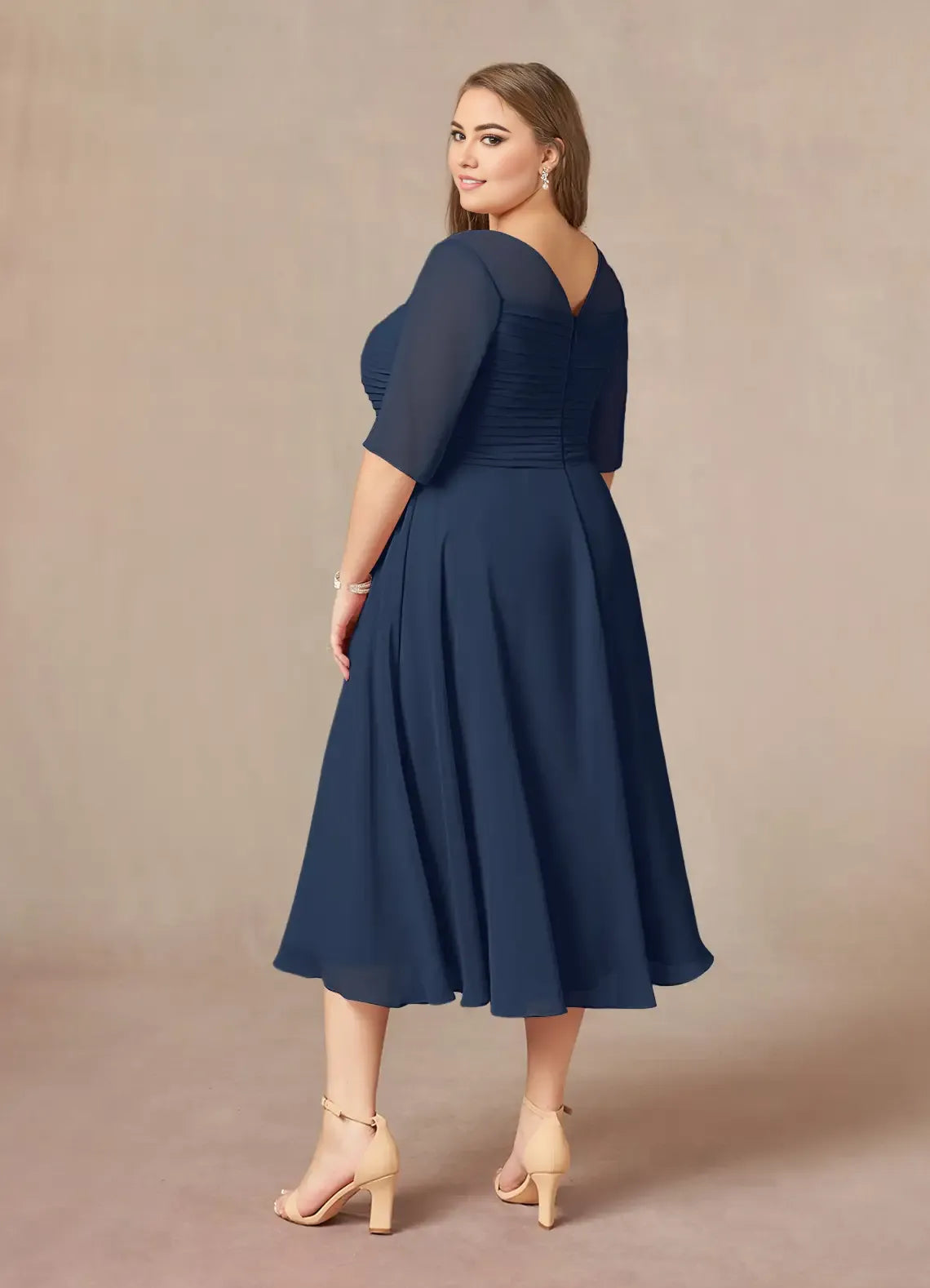 Graceful Elegant Chiffon A-Line Short Sleeve Tea-Length Mother of the Bride Dress