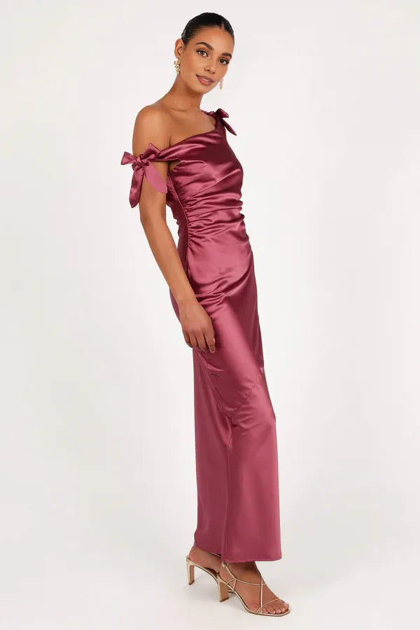 Sophisticated Graceful Stylish Refined Elegant Mauve Satin Mermaid Sleeveless Floor-Length Prom Dress