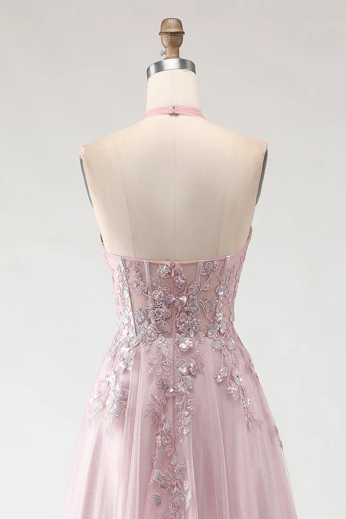 Special Occasion Sophisticated Graceful Stylish Elegant Tulle A-Line Halter Sleeveless Floor-Length Prom Dress