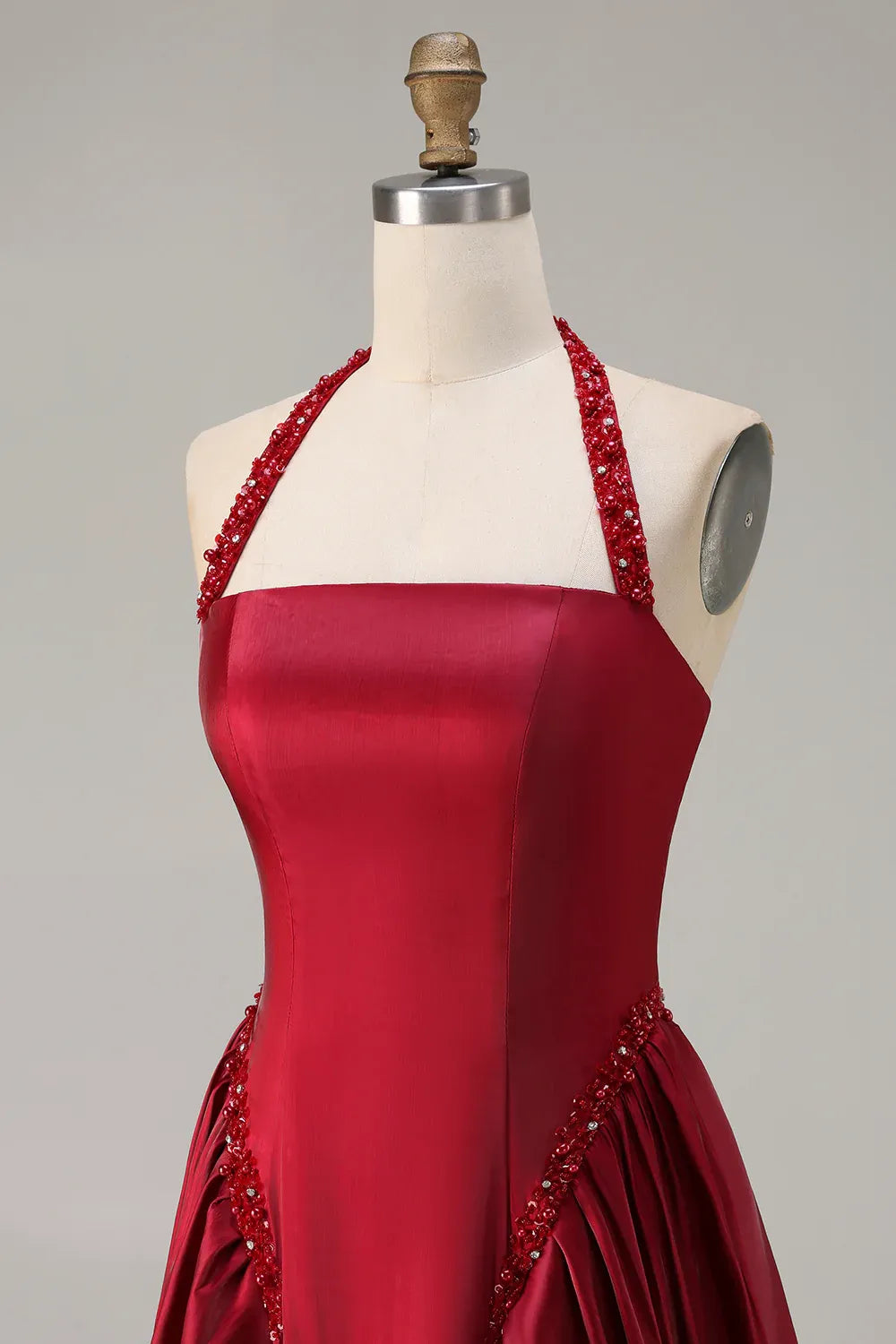Timeless Special Occasion Sophisticated Elegant Red Satin Halter Sleeveless Floor-Length Prom Dress
