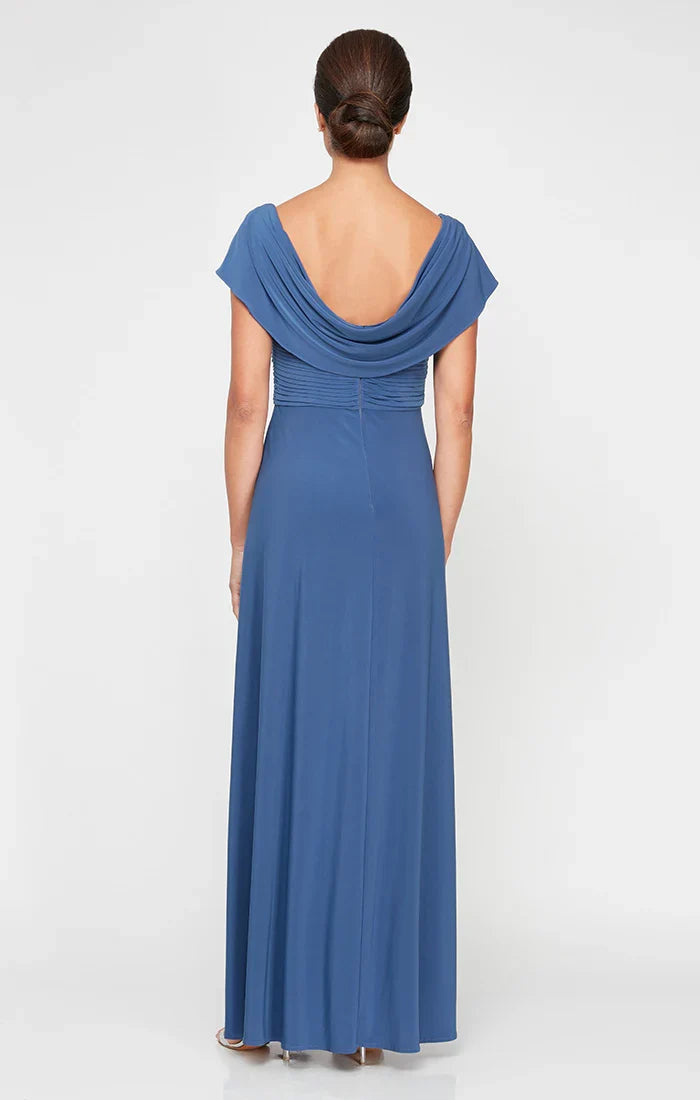 Stylish Elegant Blue A-Line Cowl Backless Floor-Length Mother of the Bride Dress