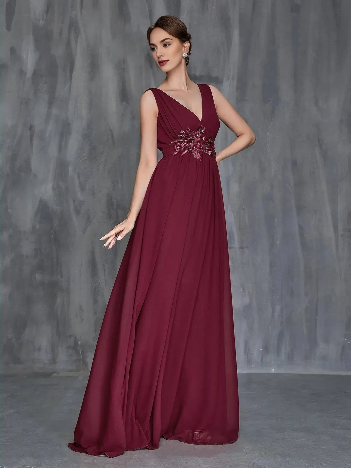 Special Occasion Sophisticated Graceful Stylish Elegant Burgundy Chiffon A-Line Sleeveless Prom Dress