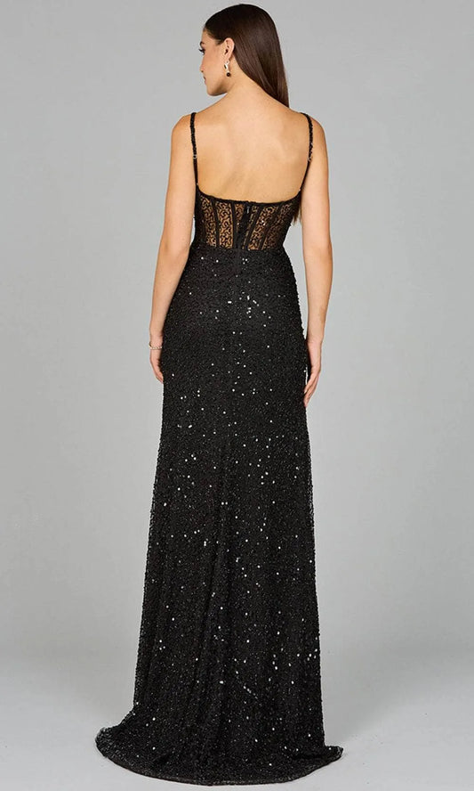 Glamorous Black Sequin A-Line Classic-Neck Sleeveless Classic-Back Floor-Length Prom Dress