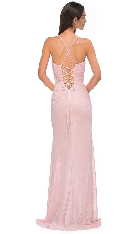 Glamorous Pink Slit Mermaid Classic-Neck Sleeveless Classic-Back Floor-Length Prom Dress
