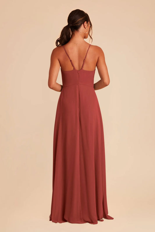 Glamorous Red Ruffled A-Line V-Neck Sleeveless Classic-Back Floor-Length Prom Dress