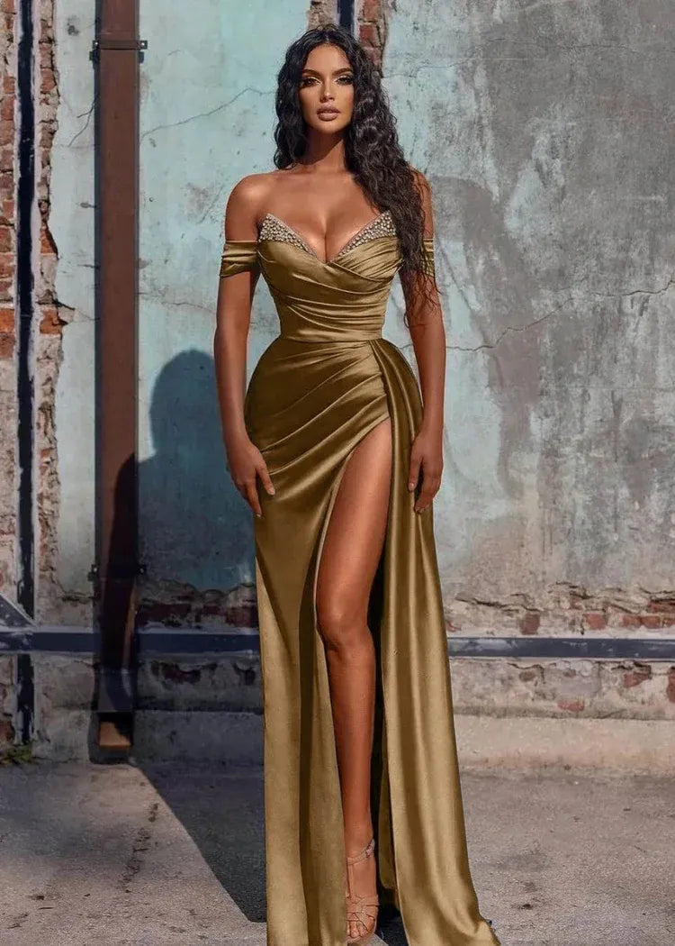 Special Occasion Sophisticated Graceful Stylish Refined Elegant Champagne Satin Mermaid Sleeveless Prom Dress