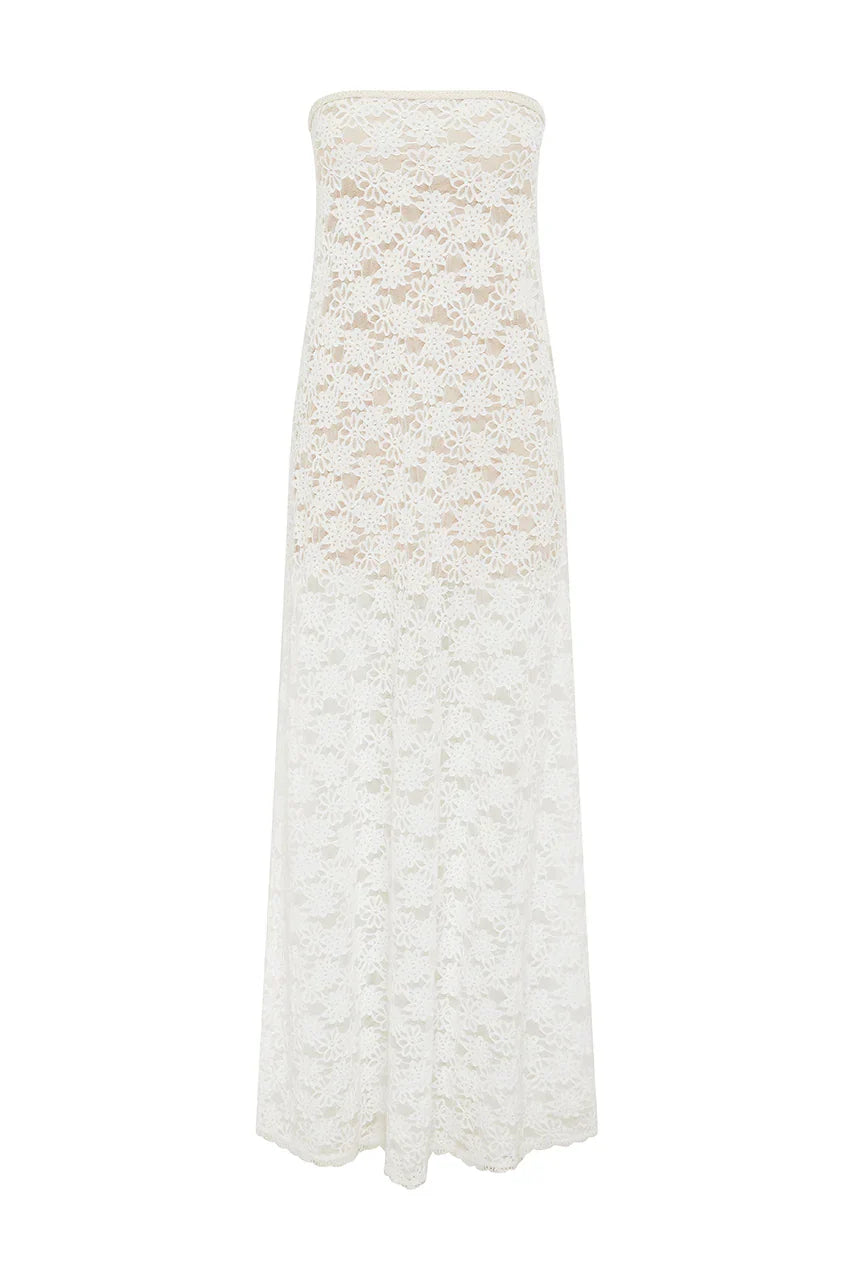 Stylish Refined Beautiful Timeless Elegant Lace Sheath Strapless Sleeveless Floor-Length Prom Dress