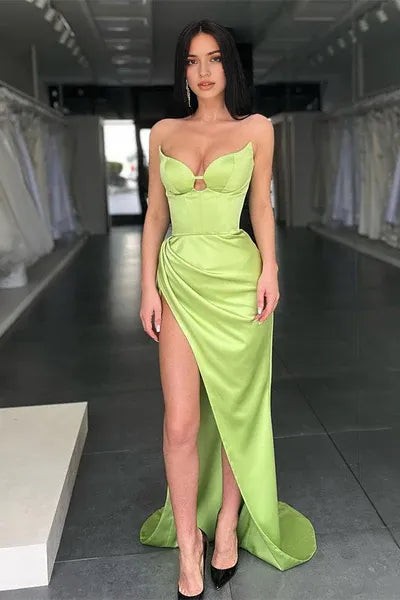 Elegant Green Slit Mermaid Sweetheart Sleeveless Classic-Back Floor-Length Evening Dress