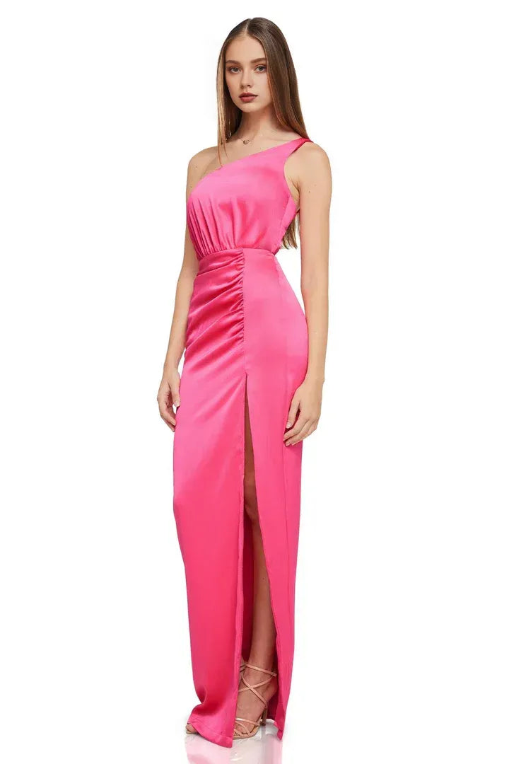Special Occasion Sophisticated Elegant Hot Pink Satin Sheath Sleeveless Floor-Length Prom Dress