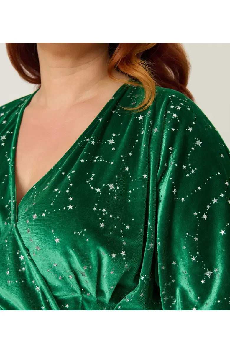 Refined Beautiful Elegant Emerald Green Velvet A-Line Short Sleeve Short Prom Dress