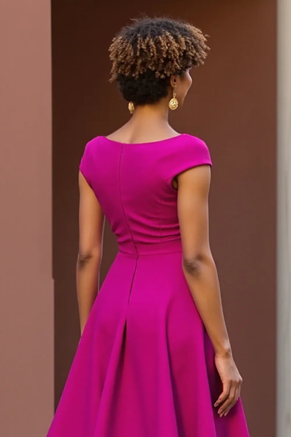 Special Occasion Sophisticated Graceful Elegant Red V-Neck Tea-Length Mother of the Bride Dress