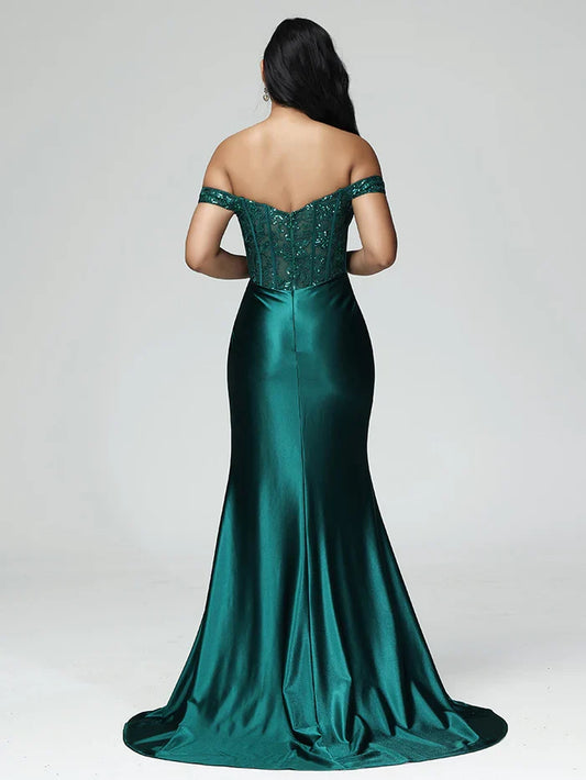 Elegant Red Slit A-Line Off-the-Shoulder Sleeveless Classic-Back Floor-Length Prom Dress