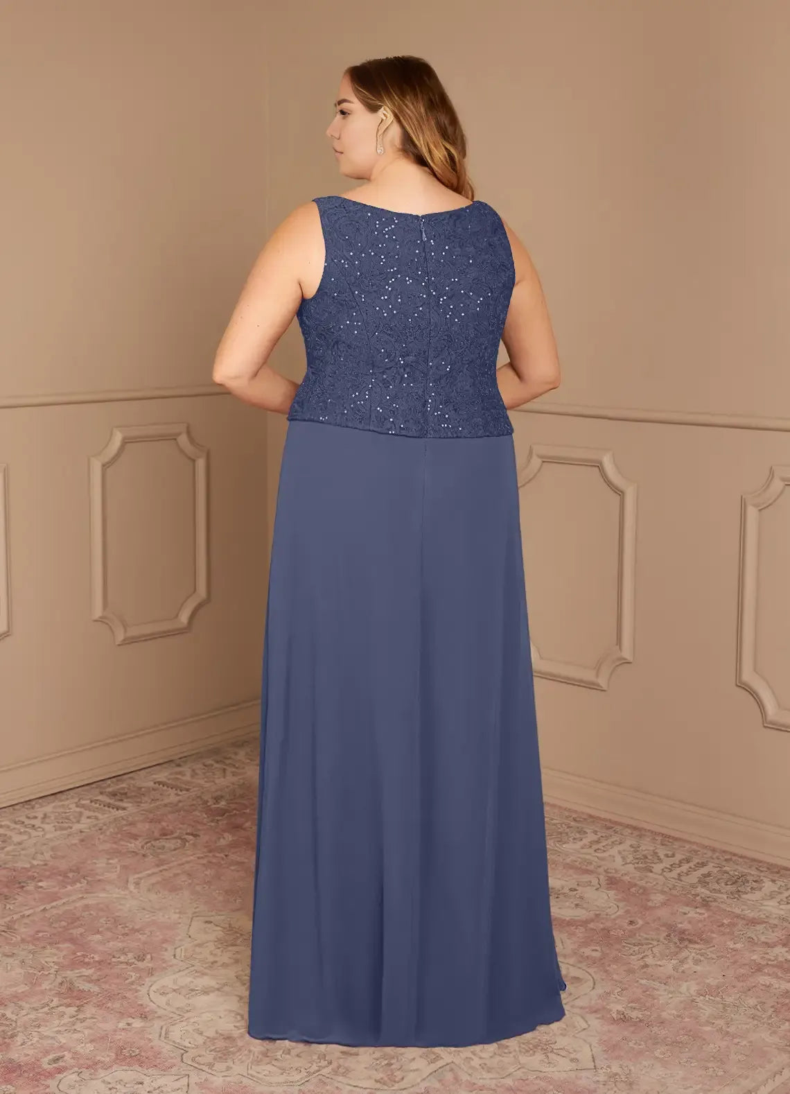 Elegant Red Chiffon Sheath Square Neck Floor-Length Mother of the Bride Dress
