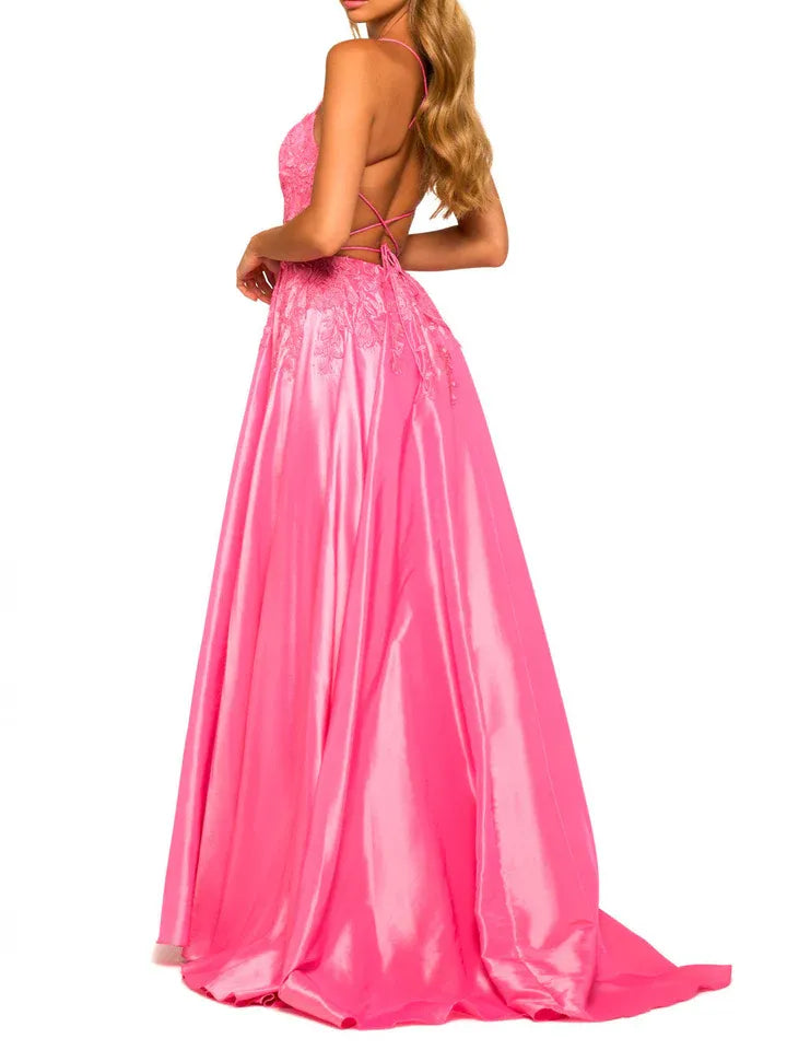 Elegant Red A-Line Classic-Neck Sleeveless Classic-Back Floor-Length Prom Dress