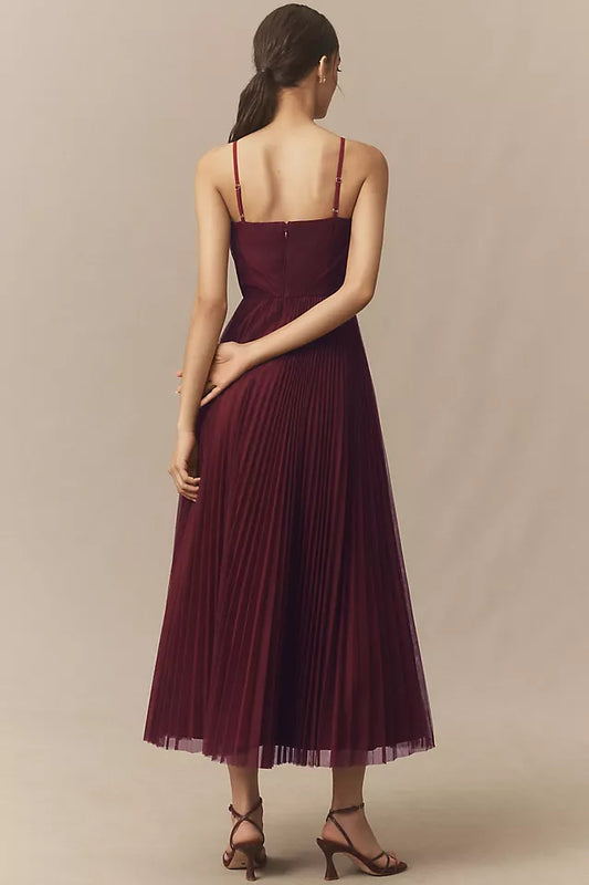 Romantic Burgundy Ruffled A-Line Sweetheart Sleeveless Zipper-Back Floor-Length Prom Dress