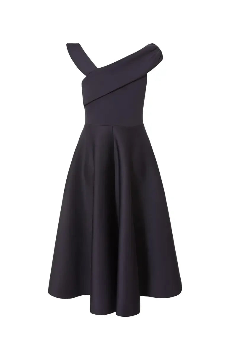 Special Occasion Sophisticated Elegant Navy Blue A-Line Asymmetric Sleeveless Tea-Length Prom Dress
