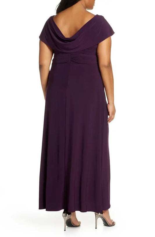 Beautiful Timeless Elegant Red Chiffon A-Line Cowl Mother of the Bride Dress