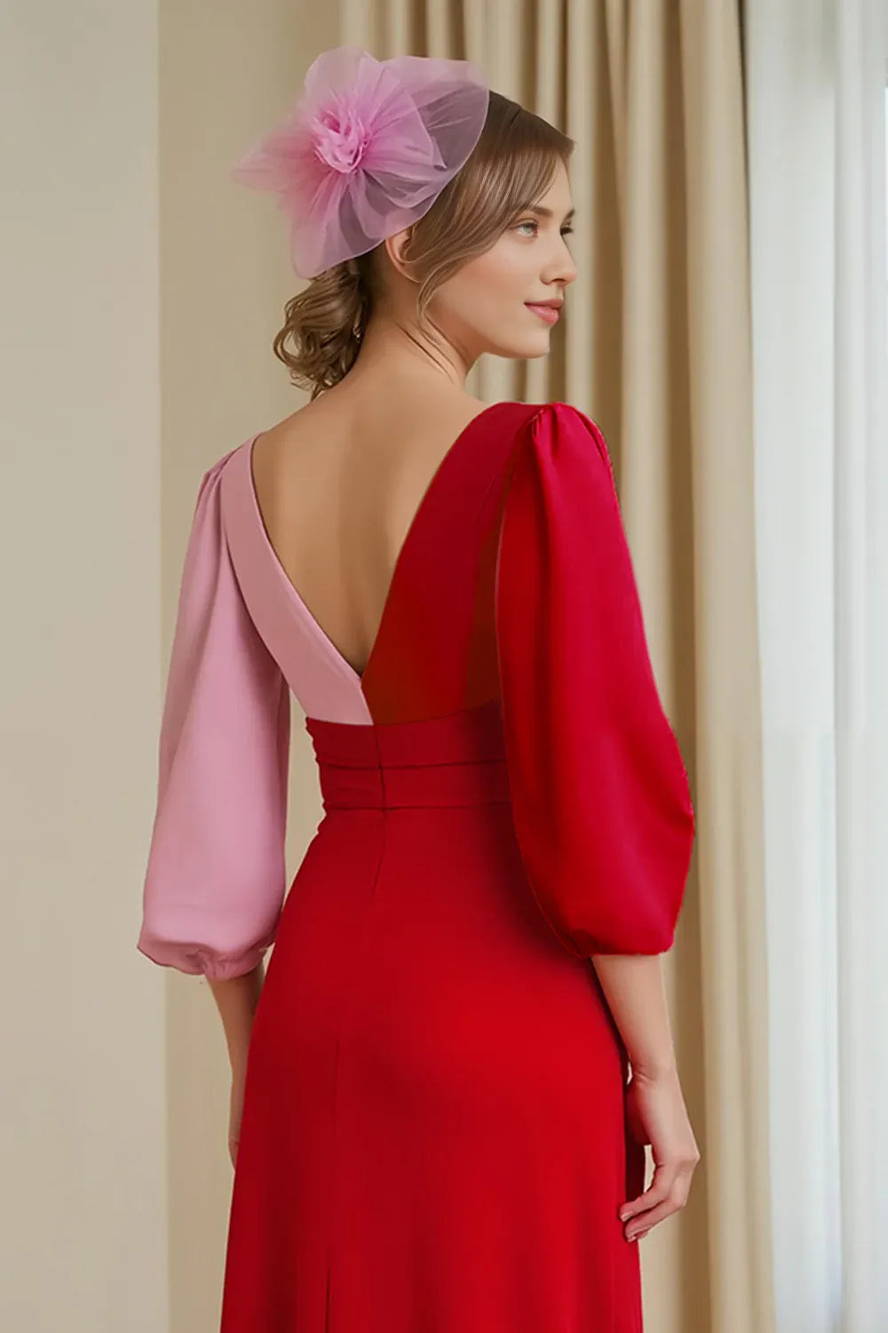 Timeless Elegant Red V-Neck Long Sleeve Floor-Length Mother of the Bride Dress