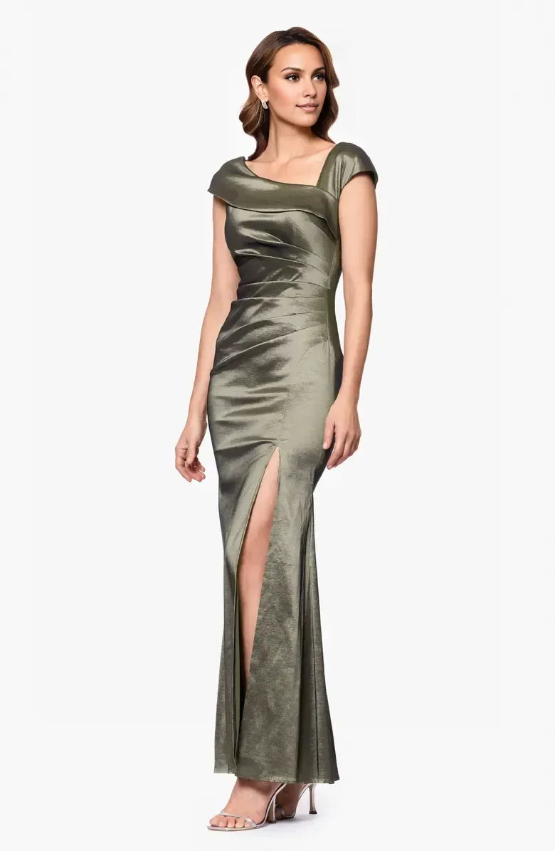 Special Occasion Sophisticated Graceful Stylish Elegant Olive Green Satin Sheath Asymmetric Prom Dress