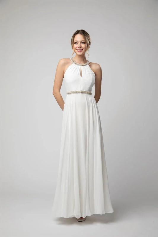 Elegant Burgundy A-Line Halter-Neck Classic-Sleeve Classic-Back Floor-Length Prom Dress