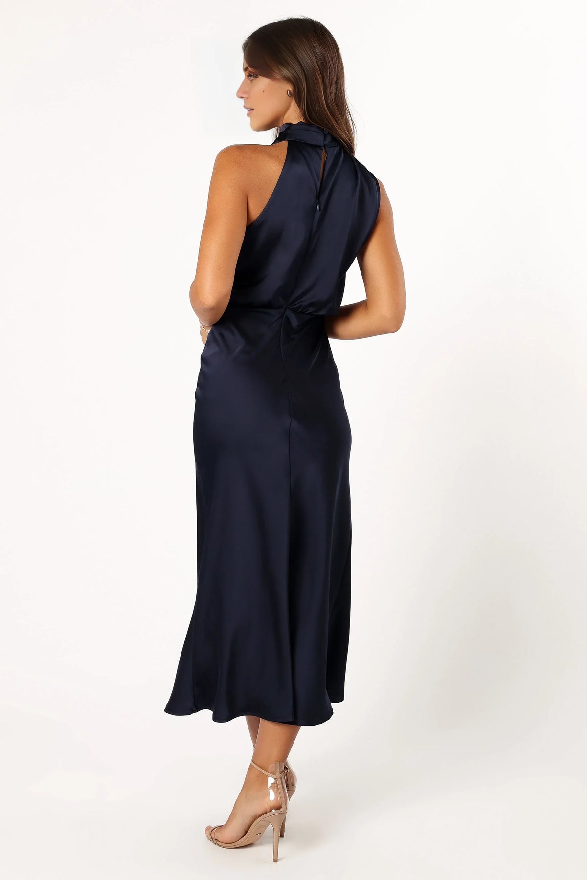 Stylish Refined Beautiful Elegant Blush Pink Satin Sheath Halter Sleeveless Prom Dress