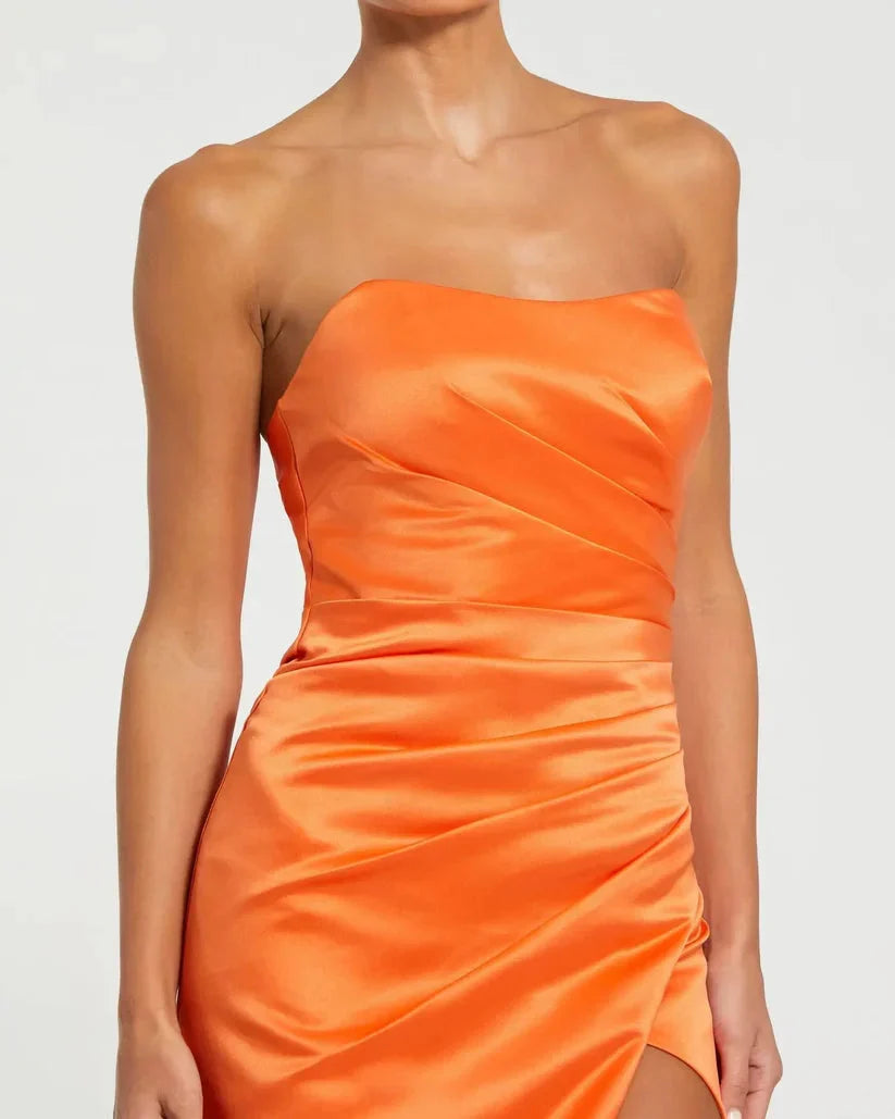 Sophisticated Graceful Stylish Elegant Red Satin Mermaid Strapless Sleeveless Floor-Length Prom Dress